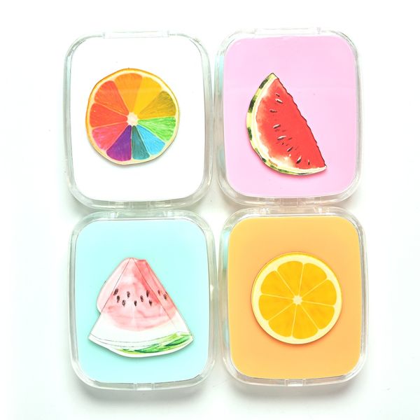

4 styles lovely travel pocket storage contact lens case holder container fruit style square lens box with mirror 1pcs, Silver