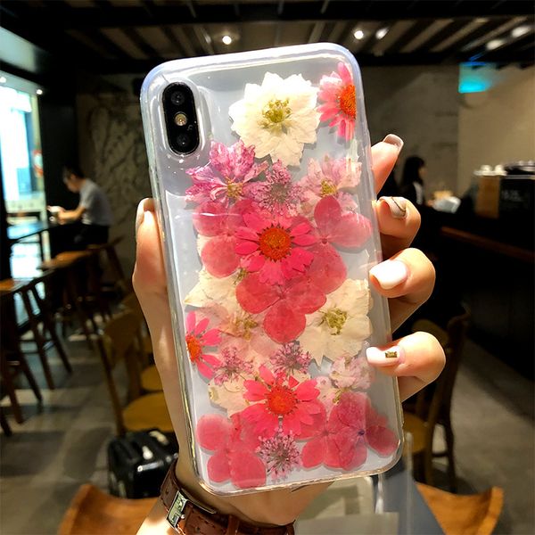 

2019 for iphone 6s plus flower case drop glue real flower case pc+acrylic designer phone case