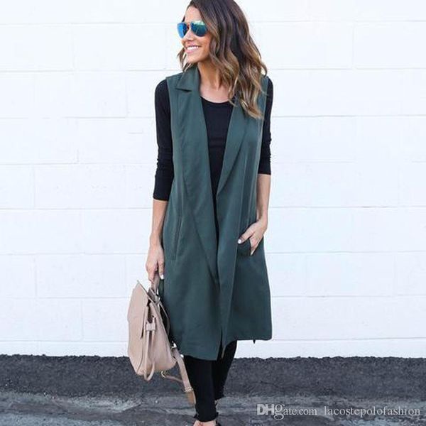 

Designer Panelled Womens Vests Fashion Sleeveless With Belt Long Coat European and American Style Donna Casual Clothes