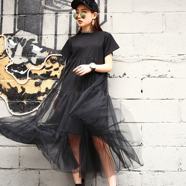 

2019 свободная рубашка платье женщина с коротким рукавом overkee, Black;gray