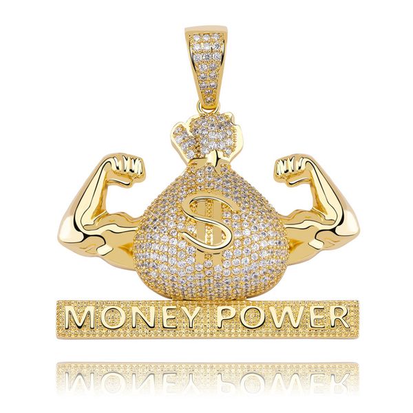 

wholesale-hip hop cubic zirconia paved bling iced out money power dollars pendants necklace for men rapper jewelry, Silver