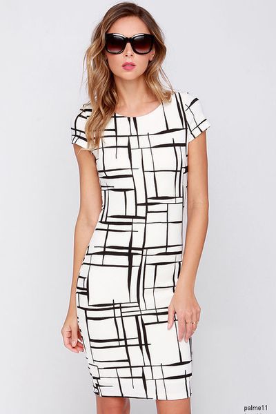 

womens designer round neck sleeve black and white print dressh, Black;gray