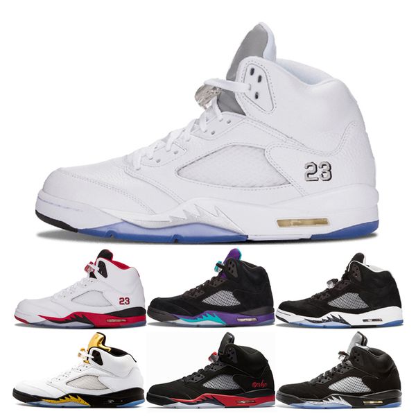 

5 metallic silver basketball shoes for men 5s fire red red suede bred olympic metallic gold blue red suede space jam sport sneakers