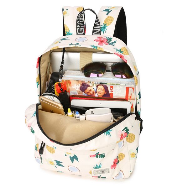 

wholesale-schoolbag backpack pineapple print women teenagers casual book bag usb charging lapbackpack female college travel knapsack