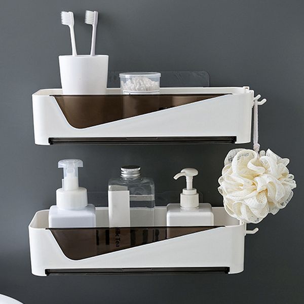 

punch-bathroom shelf plastic toilet bathroom vanity wall hanging storage rack basket no trace stickers