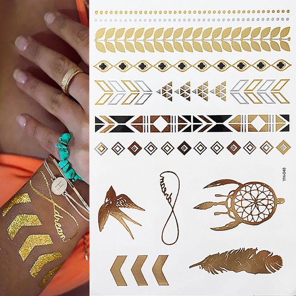 

flash tattoo metallic silver & gold dreamcatcher angel wings henna tattoos