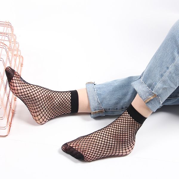 

fishnet socks summer fashion anti slip women mesh sock harajuku black hollow breathable thin net sale nylon cool streetwear, Black;white