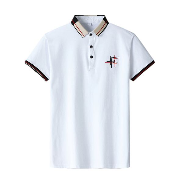 

summer new men shirt high-quality mens lapel solid color breathable short sleeve embroidered business casual shirt, White;black
