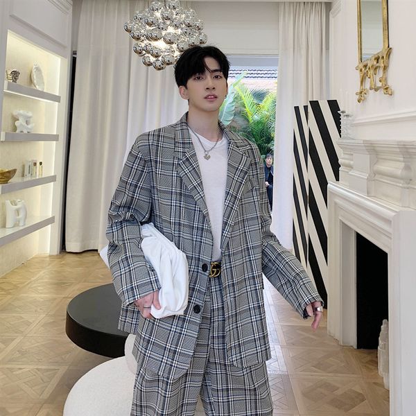 

2020 spring and autumn new homemade retro plaid no split small suit fashion casual loose wild jacket coat blue / pink m-xl, White;black