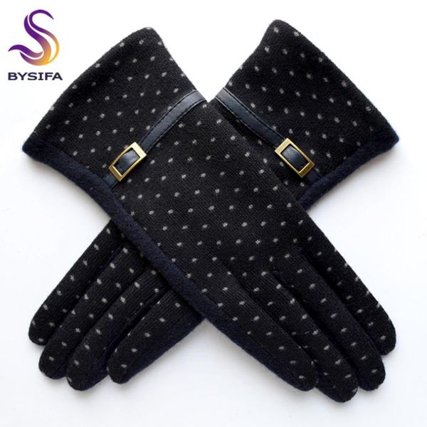

bysifa] navy blue wool mittens gloves trendy winter women thick cashmere gloves fashion dot elegant female warm thick golves, Blue;gray
