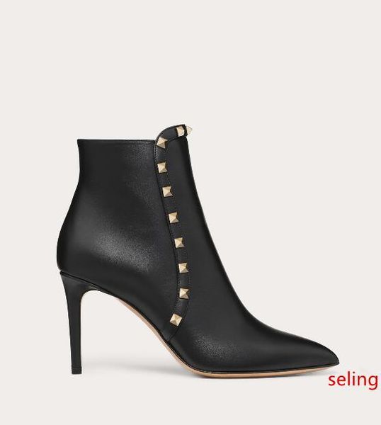 

2019 италия дизайнер black suede leatherbooties rock шпилек boots женщины с шипованных шпильках мода зима ботильоны венчания партии