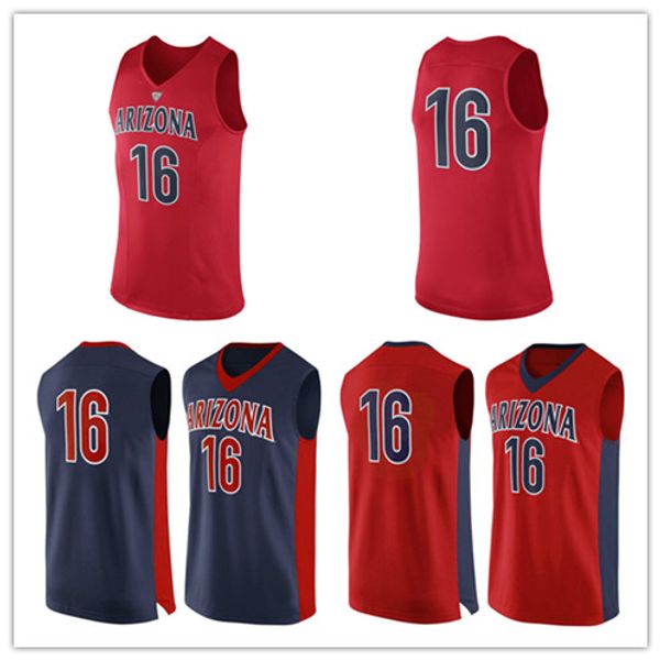 

NO.16 Arizona Wildcats Men College Basketball Jersey embroidery UA Athletic Outdoor Apparel Mens Sport Jerseys Size S-3XL