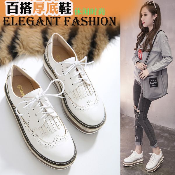 

creepers fringe bullock woman high heels derby shoes loafers newly carved oxfords small leather shoes girls driving espadrilles, Black