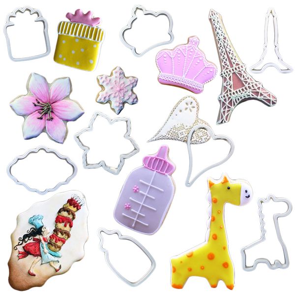 

new 8pcs plastic cartoon cutter mold set cake cookie biscuit pastry cutting decorating cake baking accessories tools