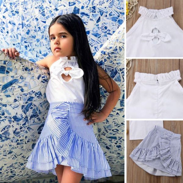 

Baby Kid Girls Summer Outfits T-shirt Tops + Stripe Tutu Dress Skirt Clothes USA