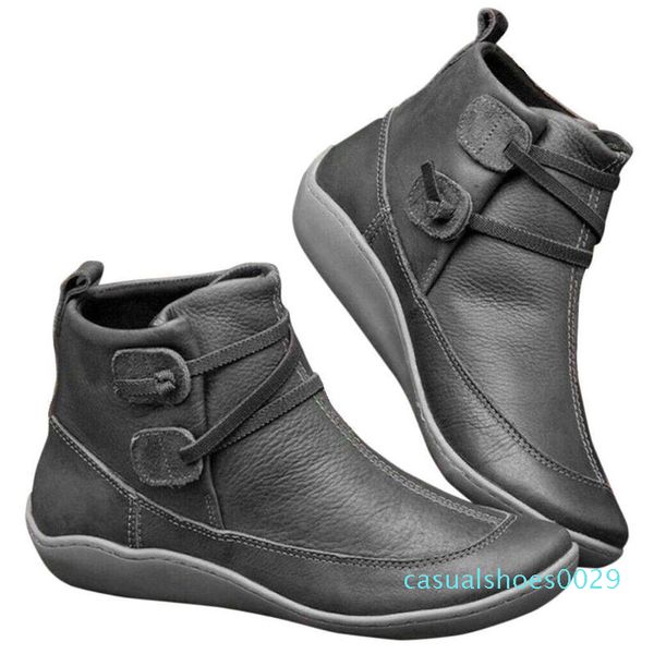 

non slip waterproof fashion arch support casual autumn vintage winter women ankle boots cross strappy walking shoes pu leather c29, Black