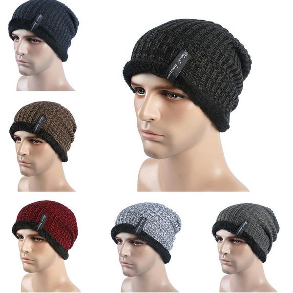 

wool cap autumn and winter fleece lined knitted hat warm and windproof cap for men outdoors, Black;white