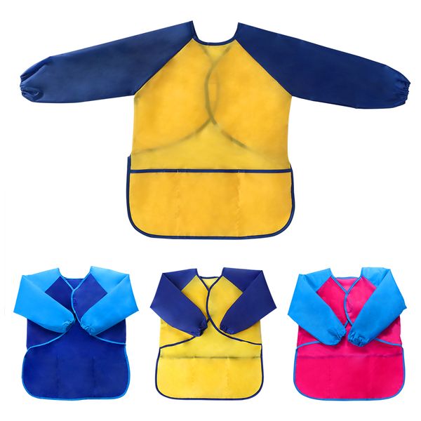 

s/m size durable baby bibs colorful long sleeve apron waterproof toddler feeding bibs burp cloths children kids painting apron