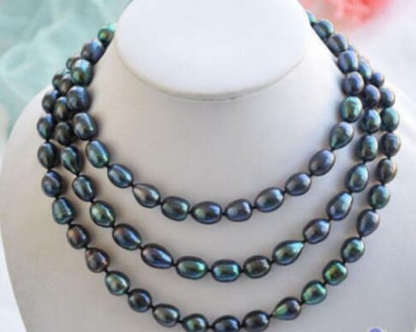 

9-10mm tahitian black natural pearl necklace, Silver