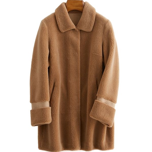 

2020 new sheep shearing overcoat skinny reunite with coat one grain lamb fur grass loose coat, Black