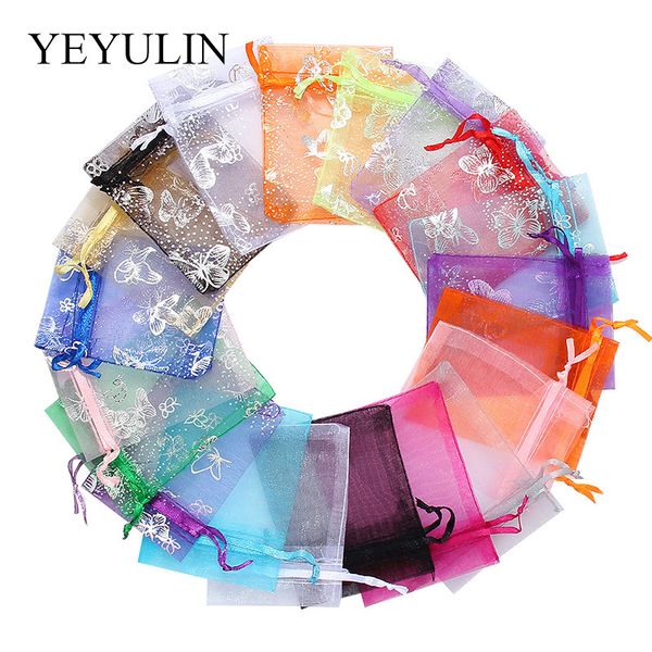

50pcs 7x9 9x12cm organza bags jewelry packaging bags wedding party decoration drawable gift pouches 20 colors, Pink;blue