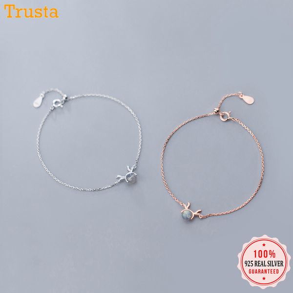 

trustdavis 100% 925 sterling silver sweet moonstone animal deer bracelet for women wedding's gift sterling silver jewelry da430, Black