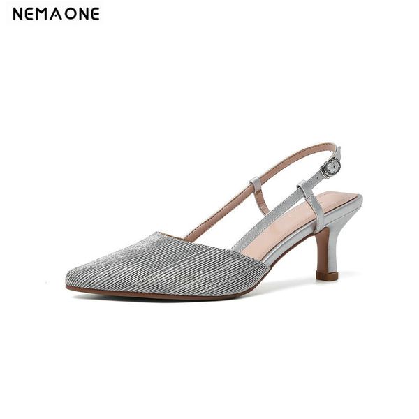 

fashion women genuine leather high heels summer spring shoes sandals elegant close toe mules shoes woman ladies pumps, Black