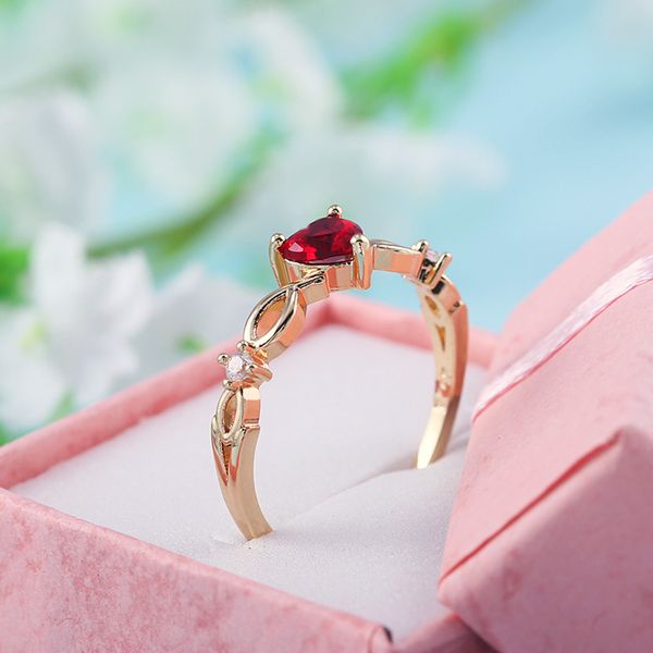 

simple heart ring for women red green sky blue zircon stone available romantic birthday gift for girlfriend women jewelry, Slivery;golden