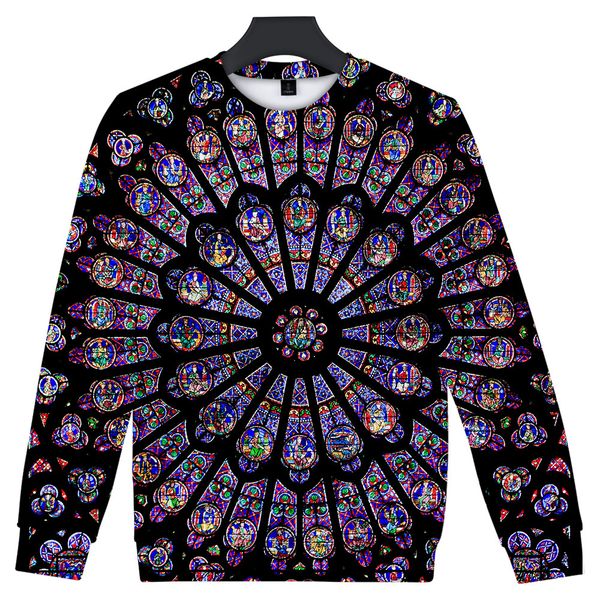 

mens 3d designer hoodies notre dame de paris o-neck pullovers long sleeved sweatshirts, Black