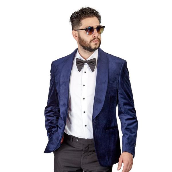 

handsome velvet groom tuxedos shawl lapel groomsmen wedding tuxedos popular men formal prom jacket blazer suit only one piece, Black;gray