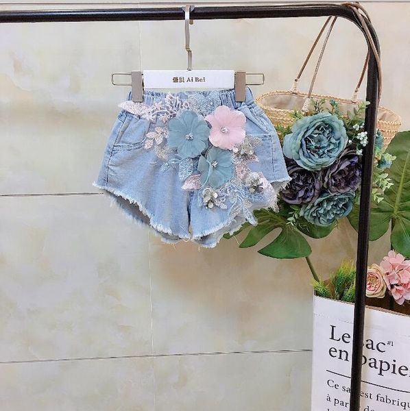 

2020 new wholesale girls flower denim shorts summer fashion girls shorts 3-8t f128, Black