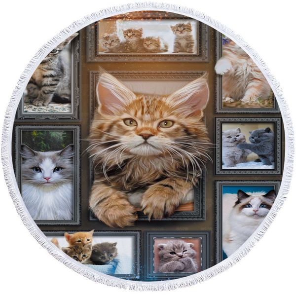 

cute cat пляжные полотенца подарочные индийский ethic стиль fringe microfiber круглый ткань ванны полотенца для гостиной home decor
