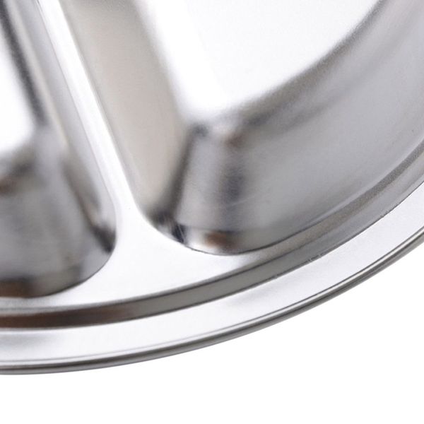 

2 pcs stainless steel 3 sections round divided dish snack dinner plate diameter 24cm & 26cm dishes plates
