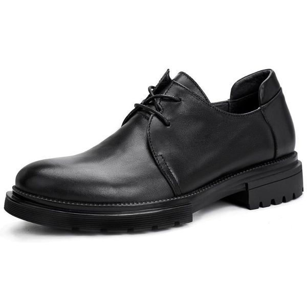 

business casual shoes mens fashion lace-up spring breathable soft bottom formal shoes british retro men all-match cowhide, Black
