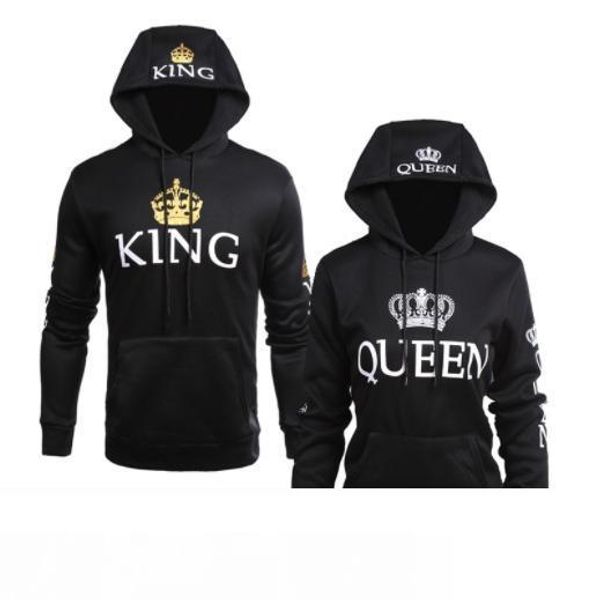 

fashion wholesale new style men and women casual jacket queen king printing hooded long-sleeved lovers sweater hoodies, Black