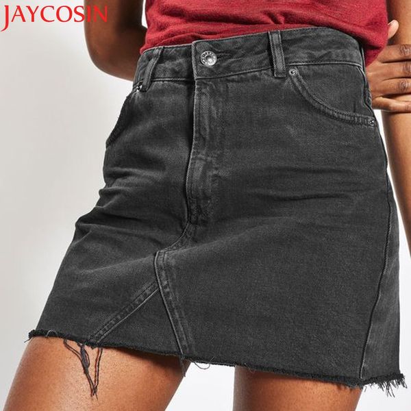 

jaycosin klv women's high waist casual a-line skirt women denim distressed bodycon short jean skirt jeans women40, Black