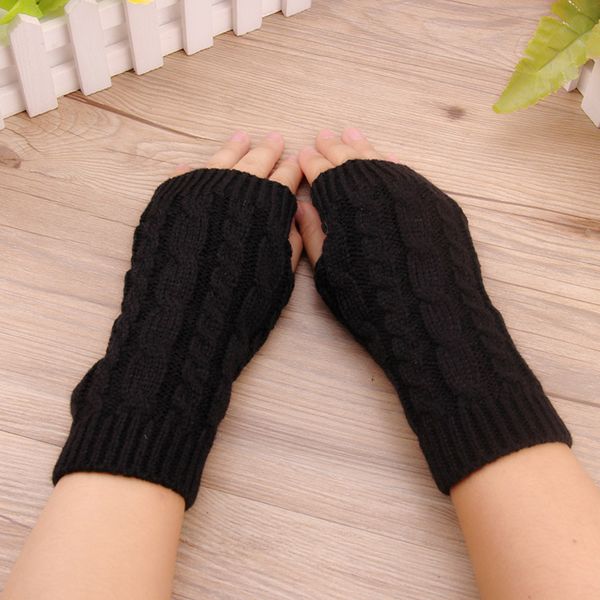 

women stylish solid hand warmer winter fashion gloves arm crochet knitting mitten fingerless long gloves gift, Blue;gray