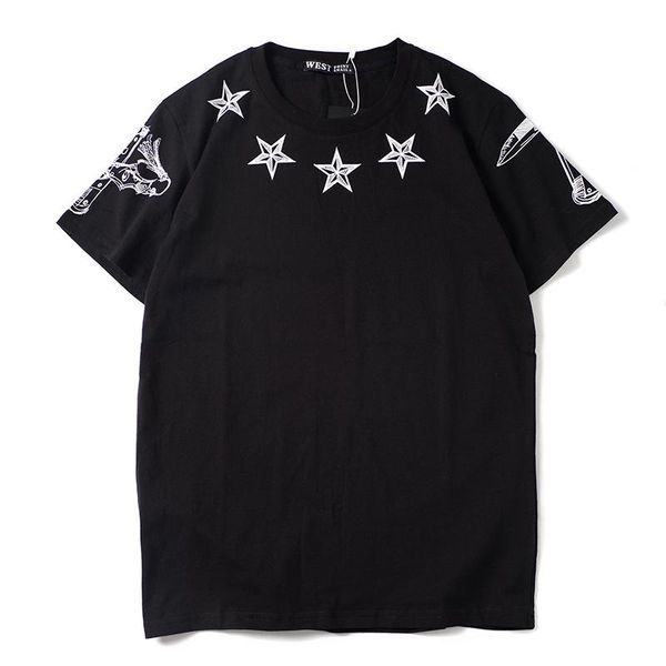 

новое лето brand new mens t-рубашка с коротким рукавом черный белый 5 остроконечные star t shirt mens конструктора t-shirt tee вокруг шеи мо, White;black