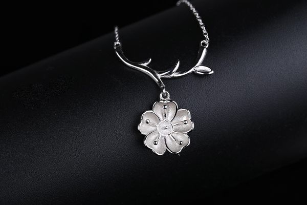 

925 sterling silver white gold color women semi mount pendant necklace for 7-10mm pearl bead fine jewelry flower wholesale