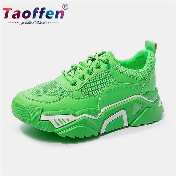 

taoffen real leather women running shoes solid color sport shoes women lightweight fitness trainers girls sneakers size 35-39