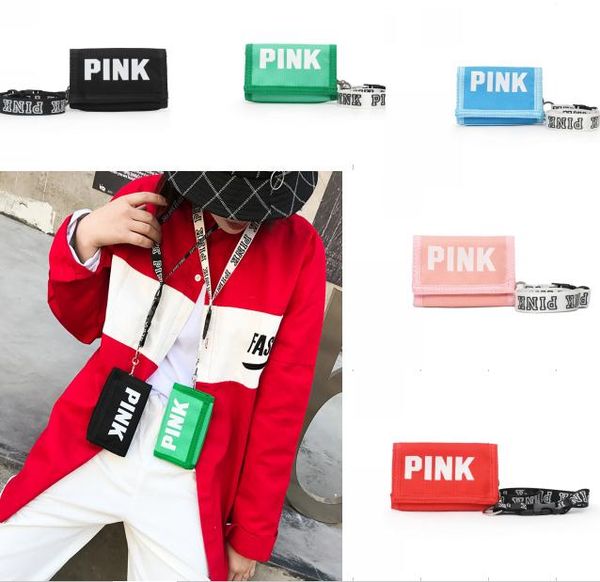 

Pink letter nylon card bag women girl lanyard kechain id credit card lot bag money pocket coin pur e phone trap clutch pouch