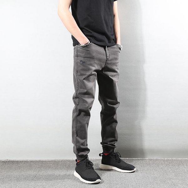 

japanese style fashion men jeans gray vintage denim cargo pants harem jeans streetwear joggers slack bottom hip hop men, Blue