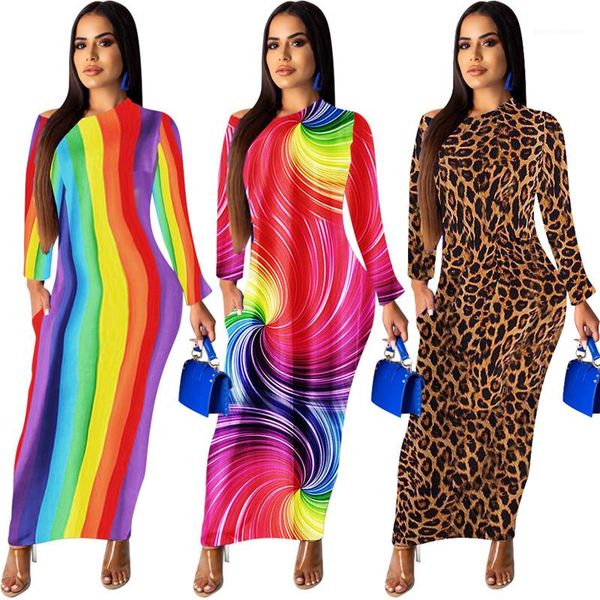 

summer womens dresses off shoulder long sleeve bodycon dresses skinny womens summer lond dresses leopard rainbow floral, Black;gray