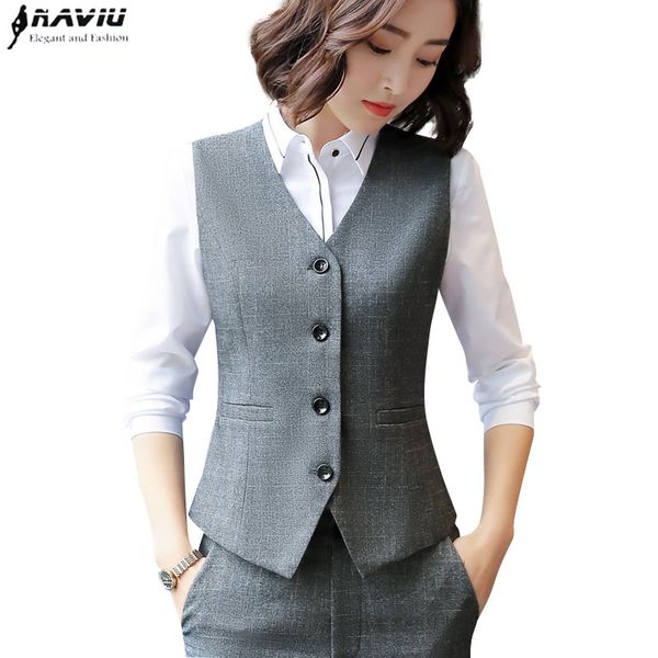 

2018 new fashion business slim gray plaid women vest slim v neck formal office ladies vest coat plus size work wear uniforms, Black;white