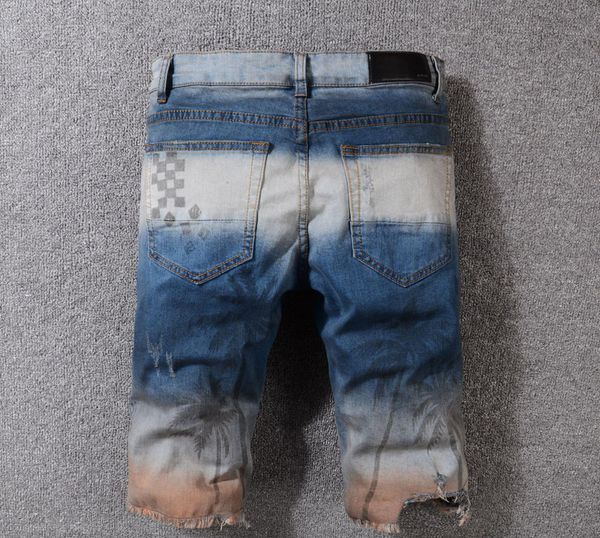 

дизайнер mens denim short марка ari mi колен лето пляж шорты мужской моды шорты размер 29-42, Blue