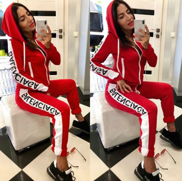 

женская марка спортивные костюмы мода письма печати из двух частей брюки активные женские осень спортивная одежда комплект одежды 2020 новый, Gray