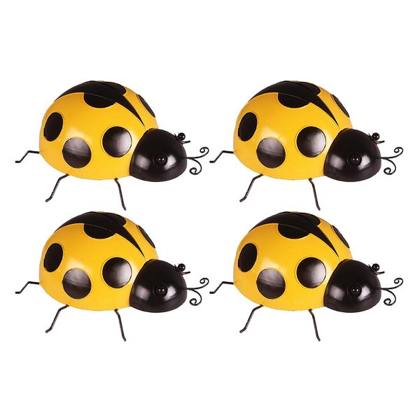 

set of 4 yellow metal garden wall art decorative cute ladybugs outdoor wall sculptures (10cm