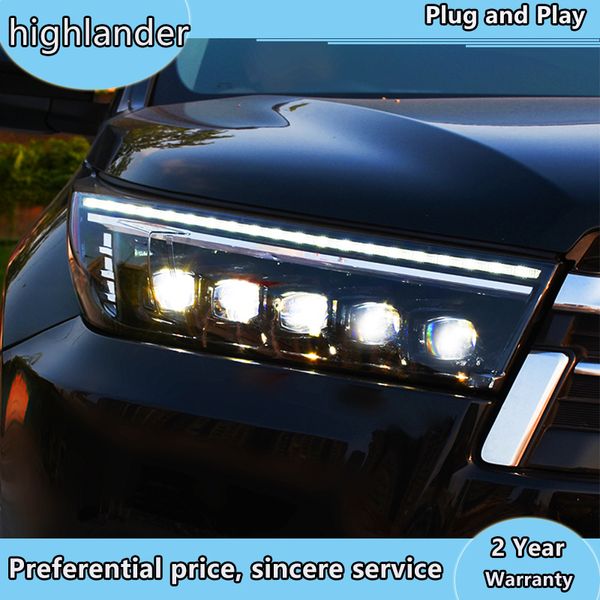 

car styling for 2018-2019 new highlander headlights all led headlight drl bi-led lens high low beam led with dynamic turn signl