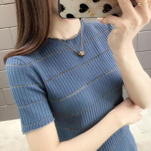 

women's sweaters 2021 icy silk stripe 28-9472, White;black