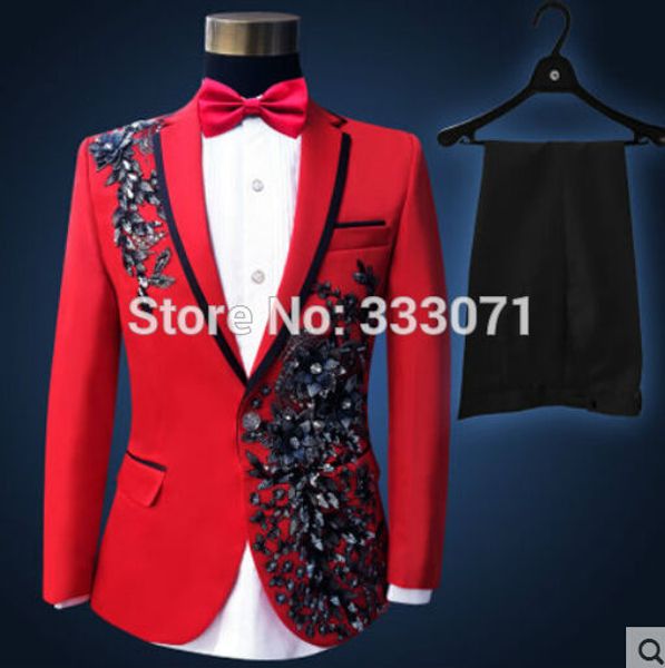 

2017 latest coat pant designs red pattern costume men suit slim fit stage prom custom men tuxedo 2 pieces masculino 78, White;black